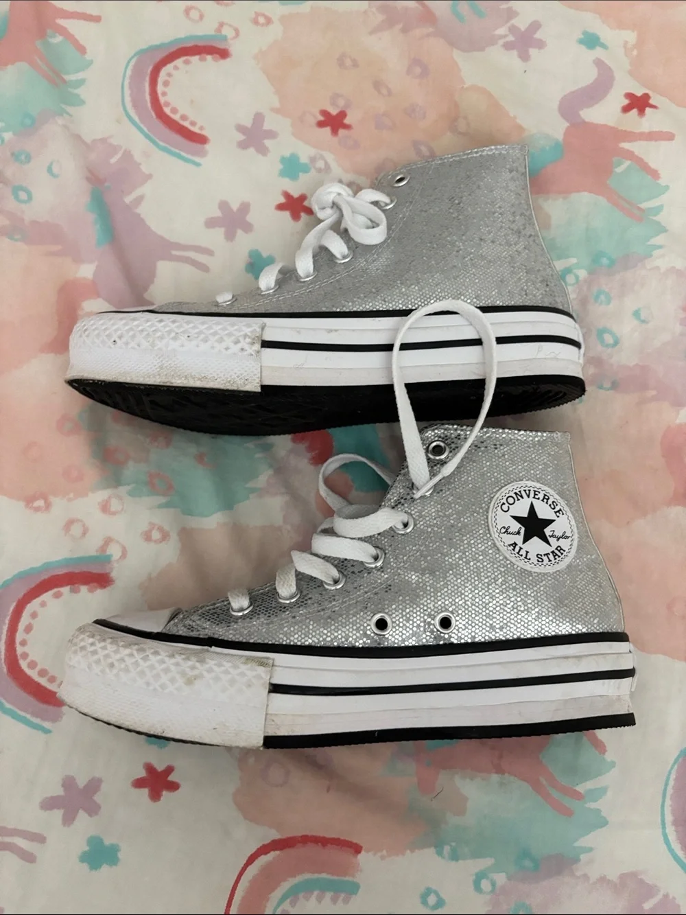 Converse Kids Silver Glitter High-Top Sneakers